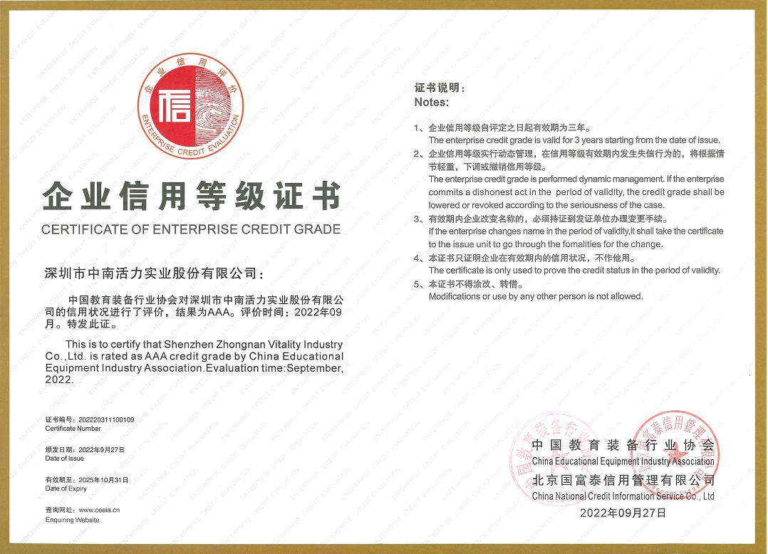 AAA級企業信用等級證書